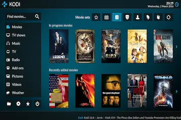 Kodi 2026 media center interface showing recently added movies and TV show categories on a professional blue digital dashboard.