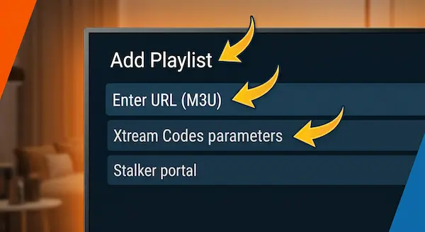 Adding an M3U playlist or Xtream Codes credentials in TiviMate
