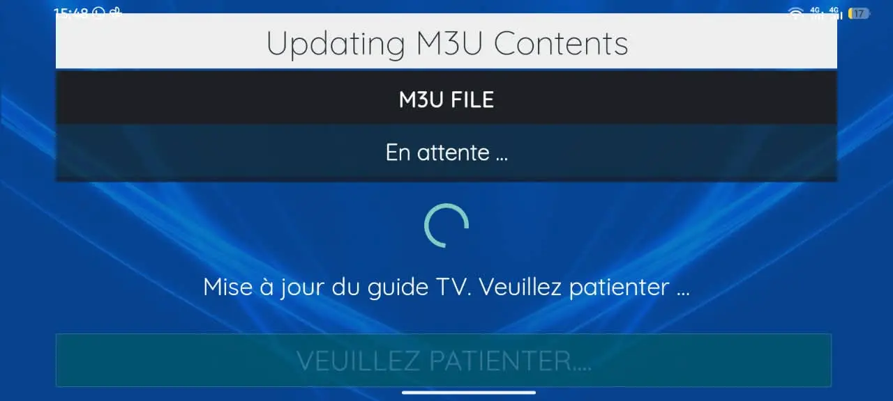 XCIPTV Player m3u loading screen