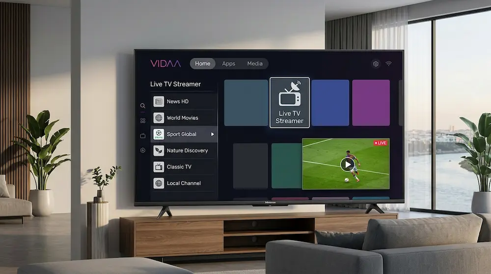 Hisense VIDAA Smart TV with IPTV app interface