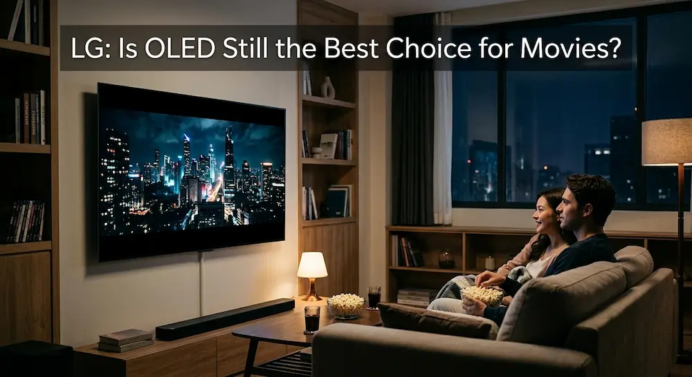 LG OLED TV displaying a cinematic movie scene